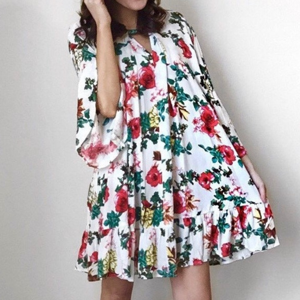 Floral Flowy Bell Sleeve Dress